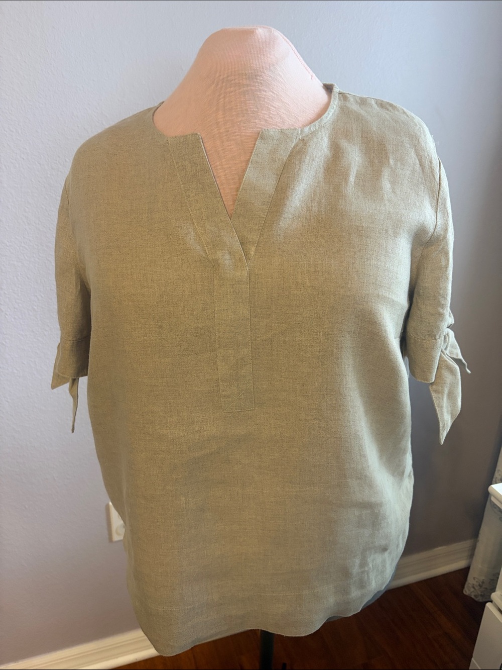 Charter Club Olive Green Split-Neck Short Sleeve Tee